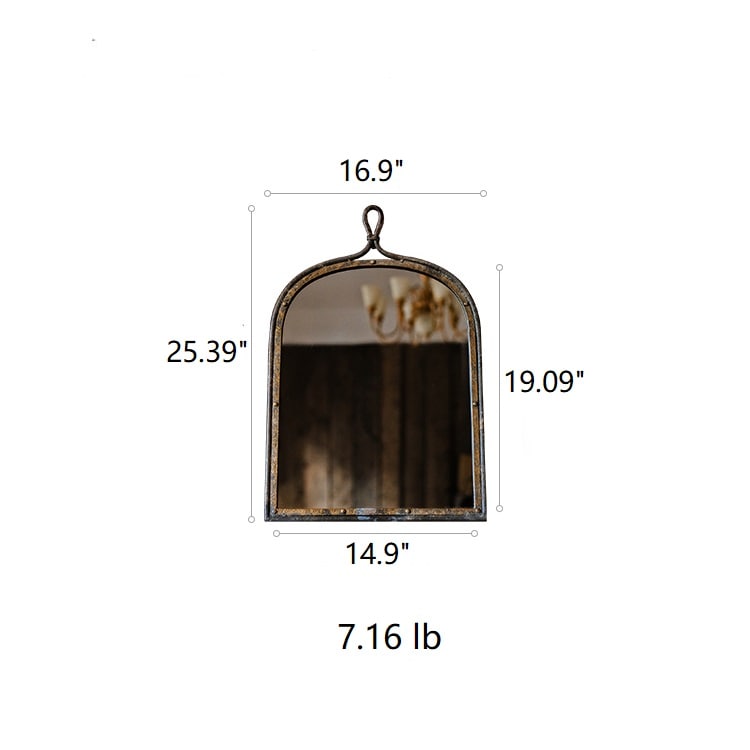 Antique Style Dark Iron Mirror RusticReach, arched iron frame in dark bronze, 16.9w x 25.39h on Tampa Home & Garden Store