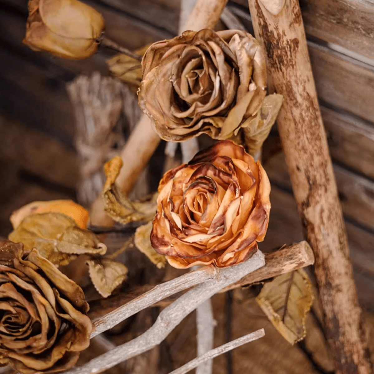 French Dried-Look Faux Rose Stem 26in Tall RusticReach brown-toned petals on Tampa Home & Garden Store