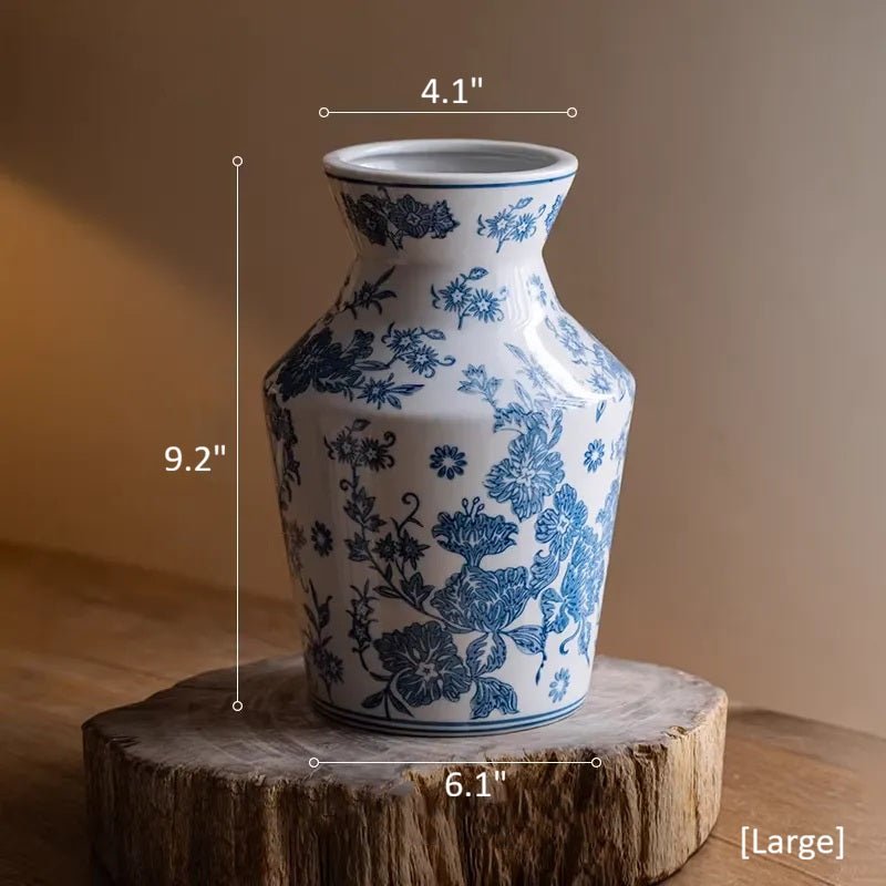 Indigo porcelain vase by RusticReach, blue floral pattern, 9.2in tall on Tampa Home & Garden Store