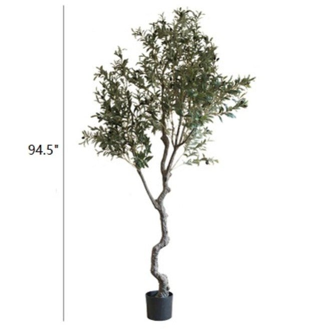 RusticReach large artificial olive tree in pot, 94 inches tall with twisted trunk in black pot on Tampa Home & Garden Store