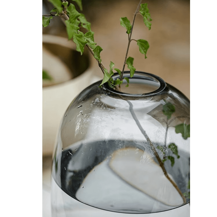 Modern Clear Glass Vase by RusticReach, bulbous round glass with wide opening on Tampa Home & Garden Store