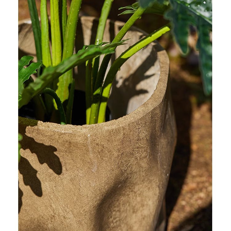 Modern Magnesium Planter by RusticReach; earthy, concrete-style planter with green stems on Tampa Home & Garden Store