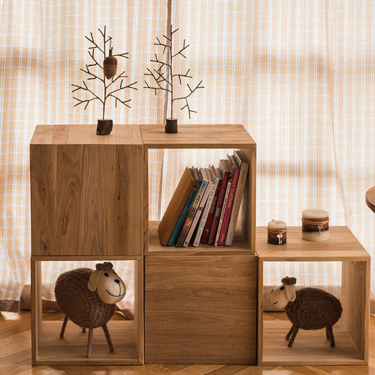 Multifunctional Solid Wood Square Grid shelf by RusticReach in wood with two sheep on Tampa Home & Garden Store