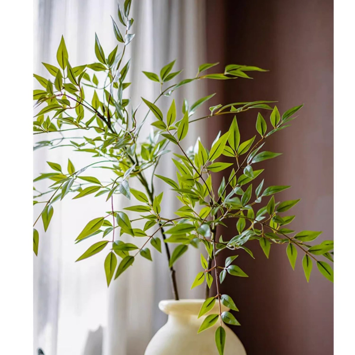 Green Nandina Leaf Stem, RusticReach artificial flora with two leafy stems in a vase on Tampa Home & Garden Store