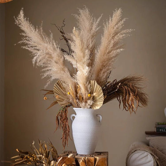 Natural Reed Stem 10 Stem Set 51 inches tall beige pampas in white vase RusticReach on Tampa Home & Garden Store