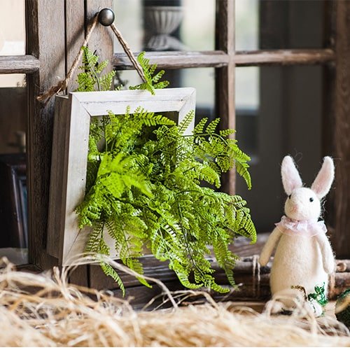 Faux Plant Oba Fern in Wood Frame Wall Art green leaves whitewashed frame RusticReach on Tampa Home & Garden Store