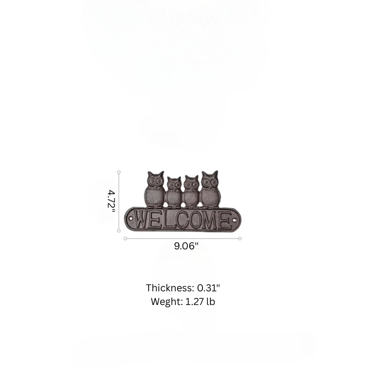 Four Owls Cast Iron Welcome Sign decorative plaque by RusticReach on Tampa Home & Garden Store