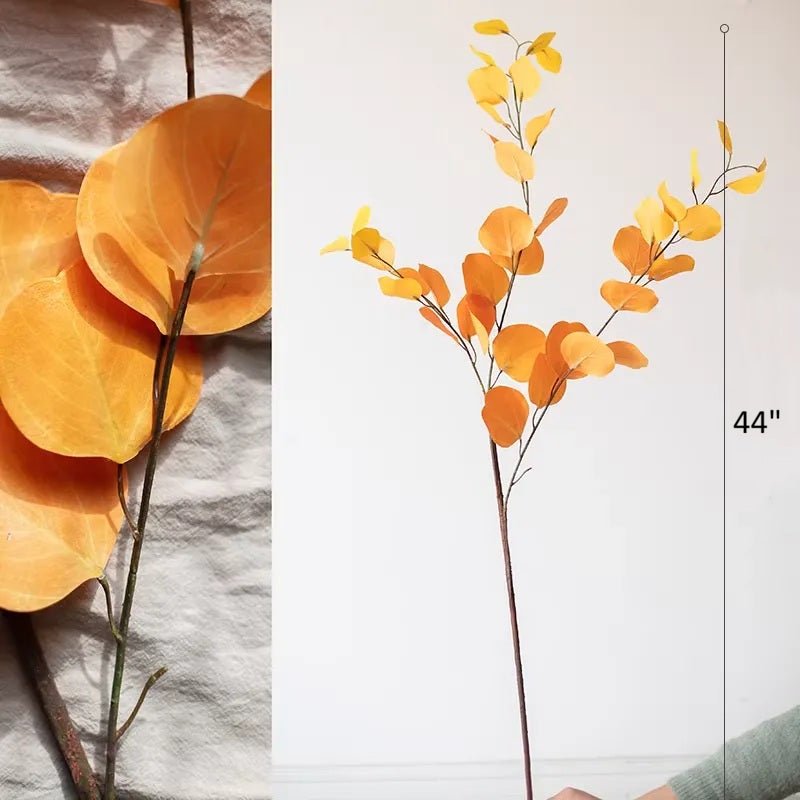 Round Leaf Eucalyptus Stem 44in tall artificial plant with orange-yellow leaves RusticReach on Tampa Home & Garden Store
