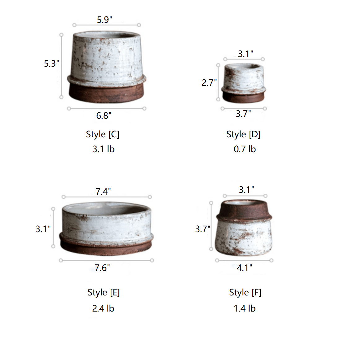 Restoration Ceramic Planter Vase by RusticReach; crackle glaze brown bases, styles C-F on Tampa Home & Garden Store