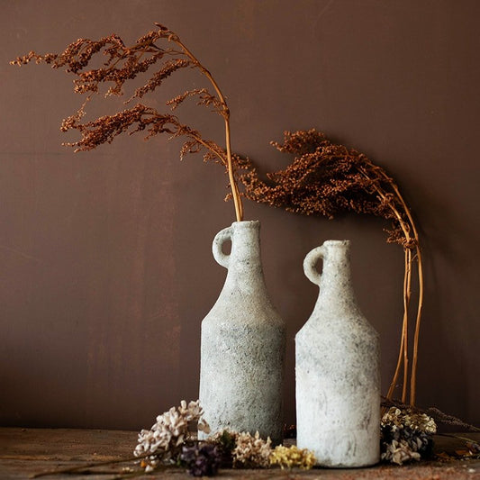 Small Opening Rough Textured Dried Flower Vase set of 2 in gray ceramic by RusticReach on Tampa Home & Garden Store