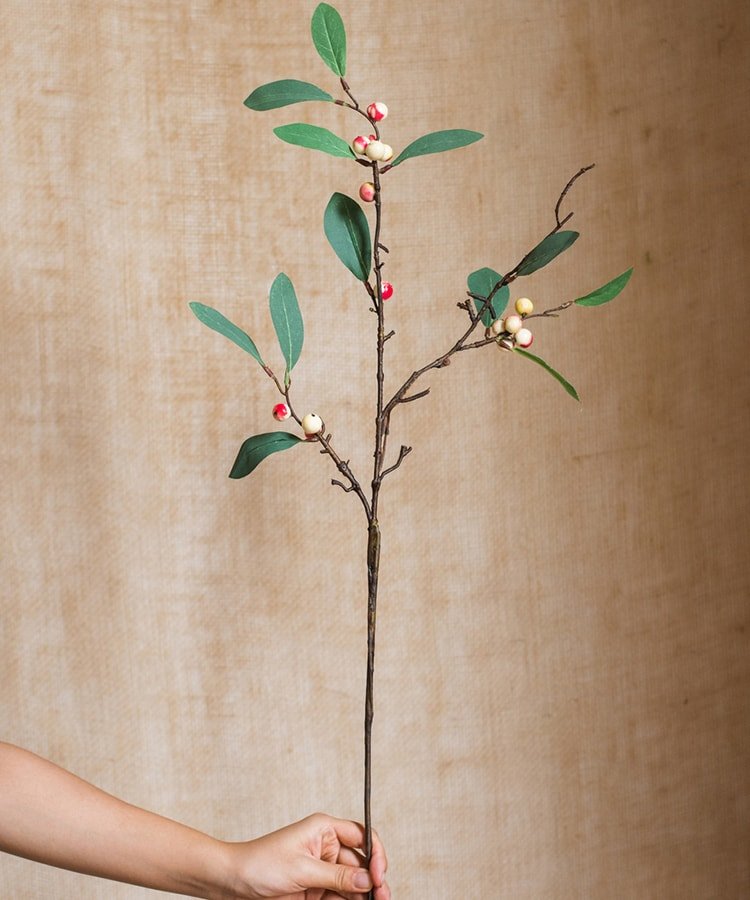 RusticReach artificial Snow Berry leaf stem, 28in tall silk plant with leaves and berries on Tampa Home & Garden Store