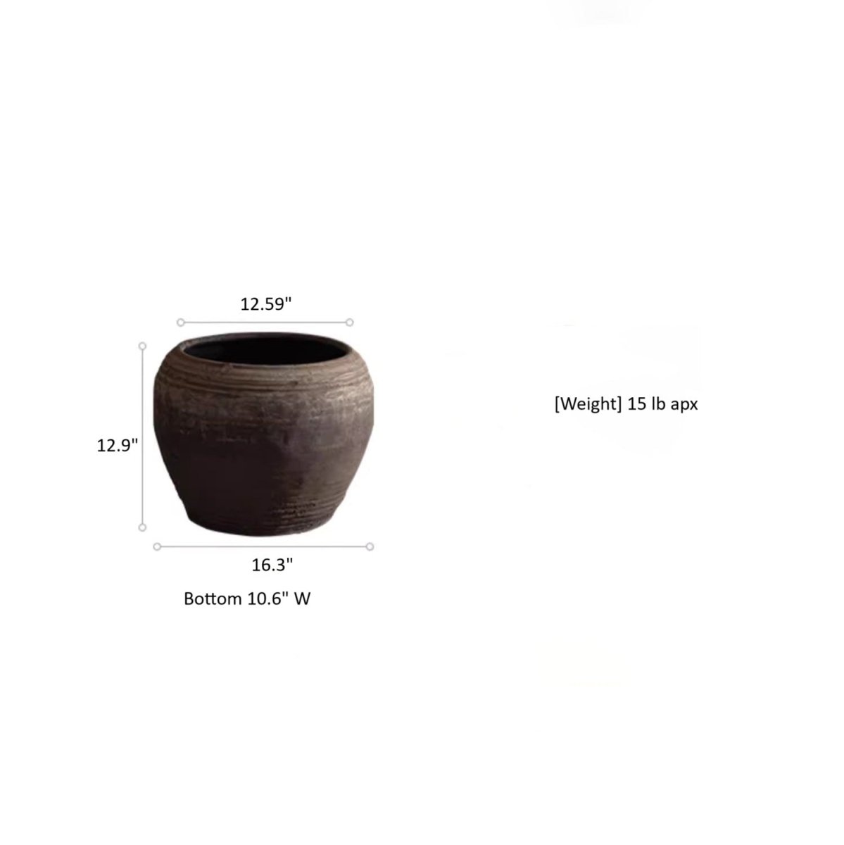 Traditional Round Belly Zen Ceramic Vase by RusticReach, dark brown glaze on Tampa Home & Garden Store