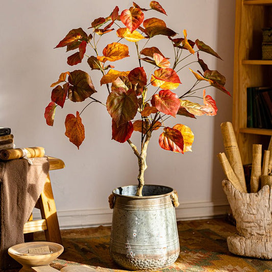 RusticReach artificial silk red leaf banyan tree in a galvanized metal pot on Tampa Home & Garden Store
