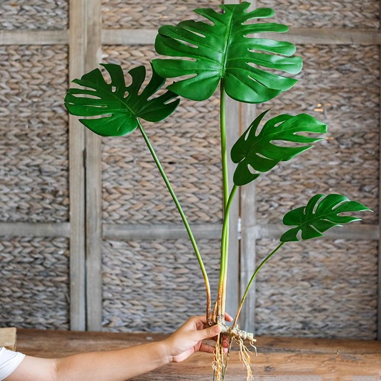 Artificial Turtle Leaf Stem Bunch Real Touch, 3-stem RusticReach green Monstera leaves on Tampa Home & Garden Store