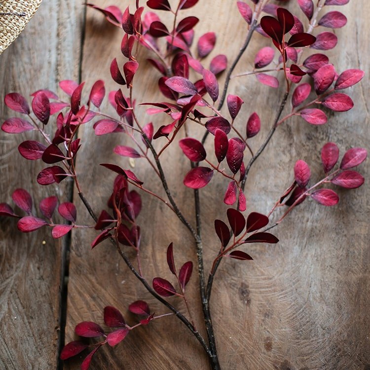 Artificial Red Tzu Tan Leaf Stem 42in tall faux foliage by RusticReach with burgundy leaves on brown stems on Tampa Home & Garden Store
