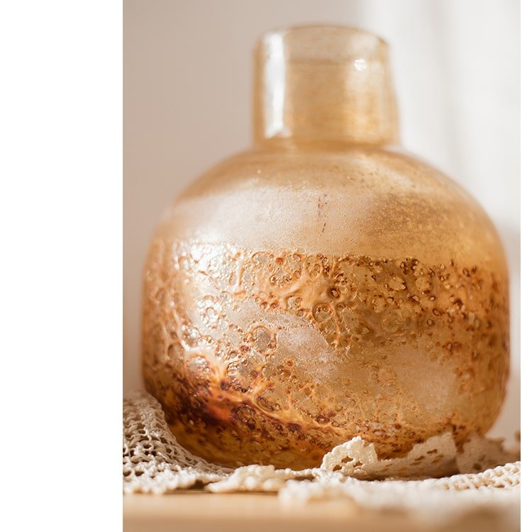 Hand blown bubble glass bud vase amber with textured bubbles RusticReach on Tampa Home & Garden Store