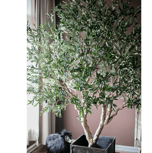 Extra Large Artificial Olive Tree 90 inch Tall RusticReach in metal planter with olive leaves on Tampa Home & Garden Store