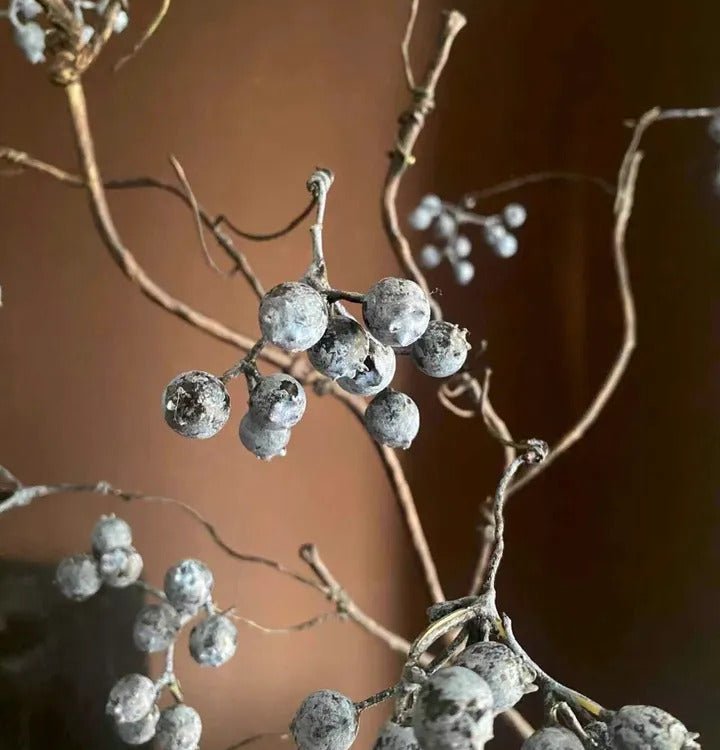Zen Style Blue Berry Stem by RusticReach, blue-grey berries, 37.5in tall artificial stem on Tampa Home & Garden Store