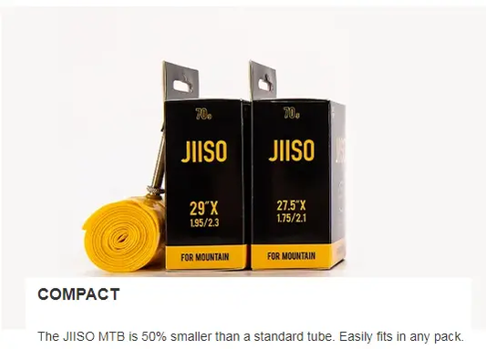 Jiiso TPU MTB inner tubes for 27.5/29in with Presta valve, yellow tube beside boxes on Tampa Home & Garden Store