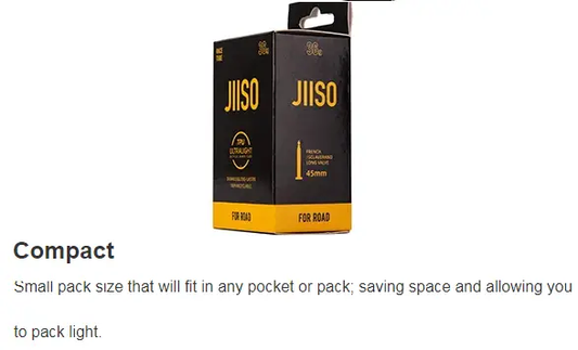 Jiiso Ultralight TPU inner tube for bikes, 700x18/32C, 36g, French valve, two black boxes on Tampa Home & Garden Store