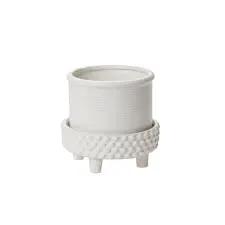 Jane Footed Planter Pot white ceramic with textured band and short legs on Tampa Home & Garden Store