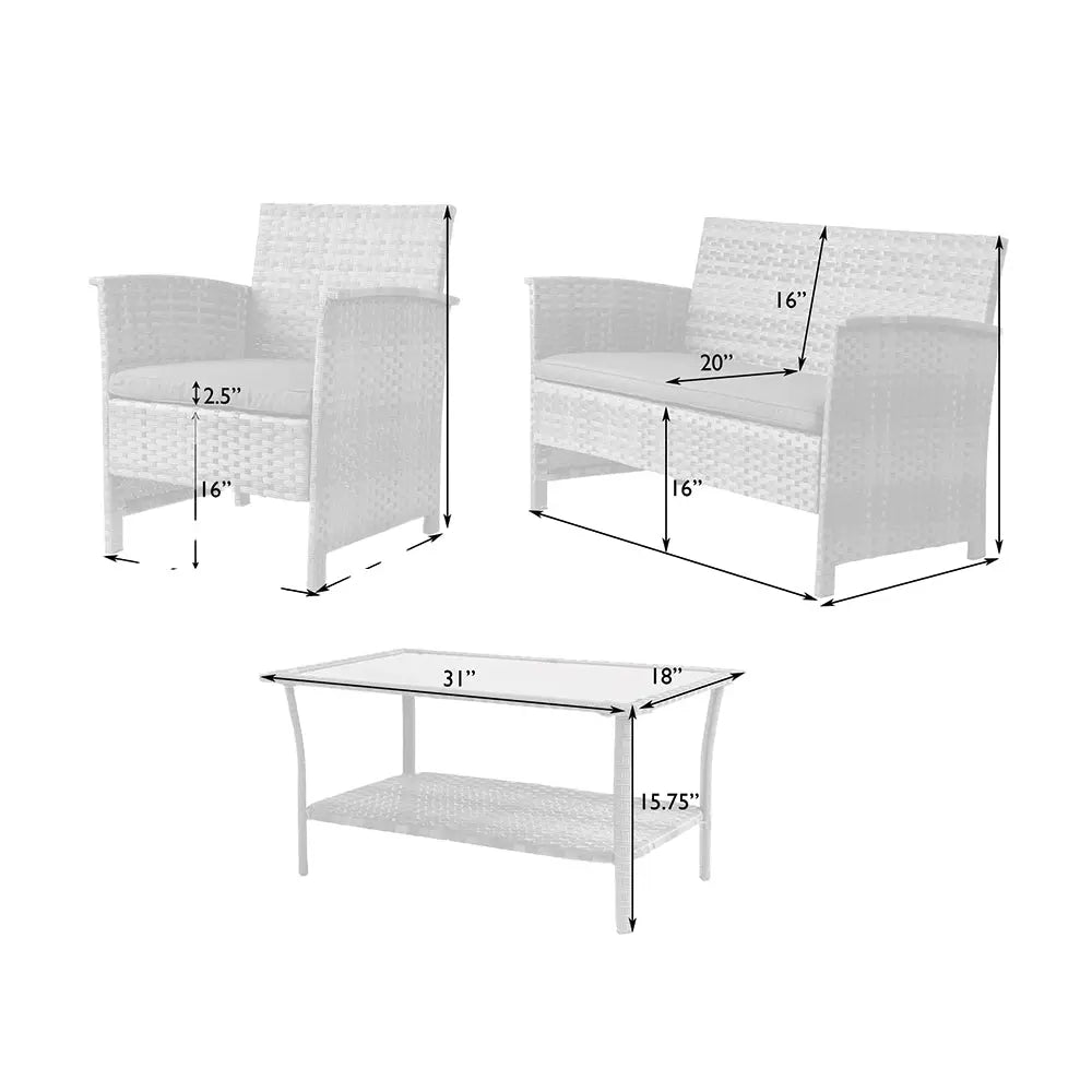 Jareth Wicker Patio Set with two cushioned seating pieces and rectangular wicker coffee table on Tampa Home & Garden Store