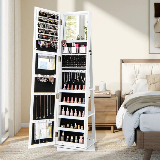 DirectDeals 360 Degree Swivel Jewelry Armoire With Mirror; open to show jewelry storage on Tampa Home & Garden Store