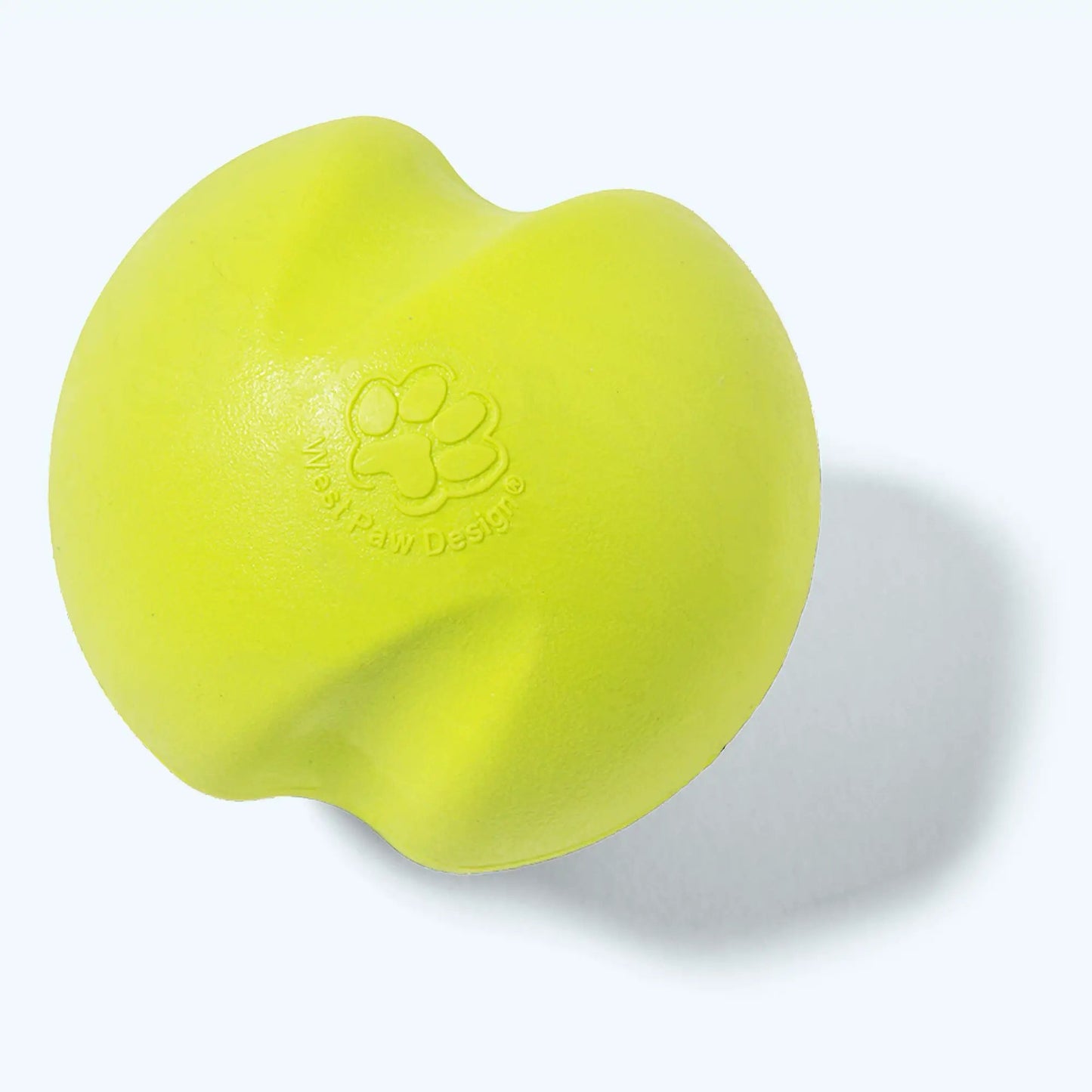 Jive Durable Chew Ball dog toy, bright yellow with embossed paw print West Paw on Tampa Home & Garden Store