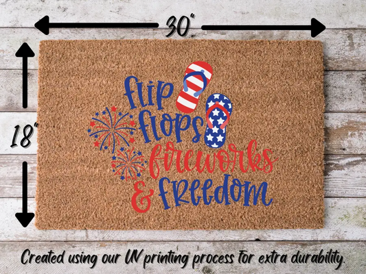 July 4th Doormat "flipflops, fireworks, freedom" 4th of July Doormat - Tampa Home & Garden Store