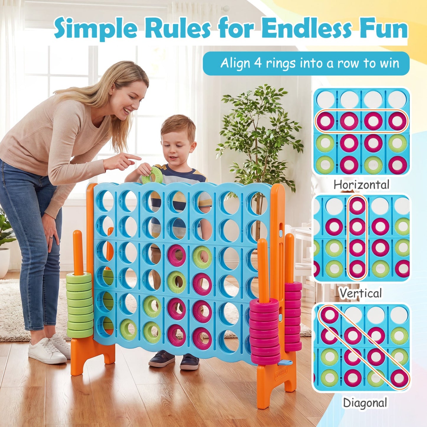 Jumbo 4-to-Score Giant Lawn Game Set by DirectDeals, blue grid with orange frame, 3.5ft tall on Tampa Home & Garden Store