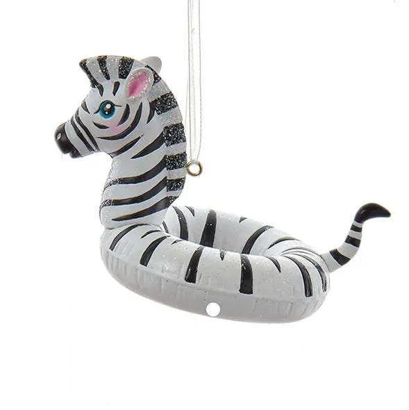 Zebra resin float ornament with striped body and hanging loop on Tampa Home & Garden Store
