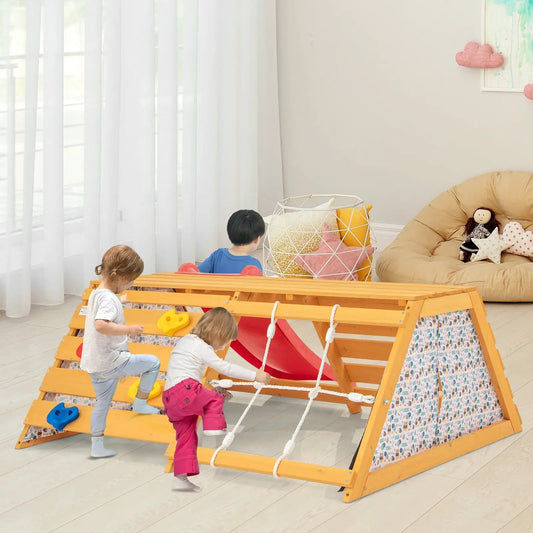 5-in-1 Jungle Gym indoor wooden playground with red slide by DirectDeals on Tampa Home & Garden Store