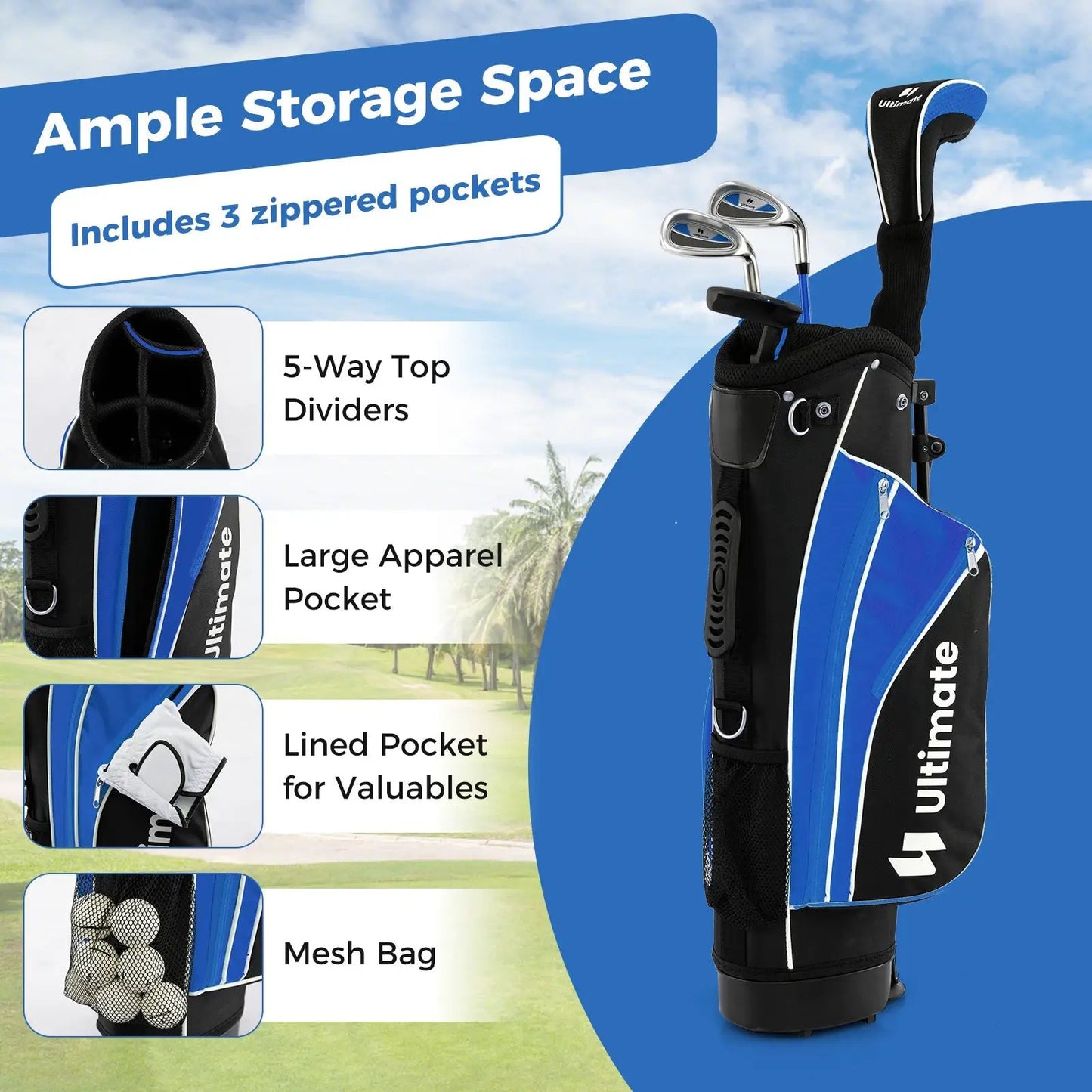 Junior Complete Golf Club Set for Ages 8 to 10 with blue/black Ultimate bag and 5 clubs DirectDeals on Tampa Home & Garden Store
