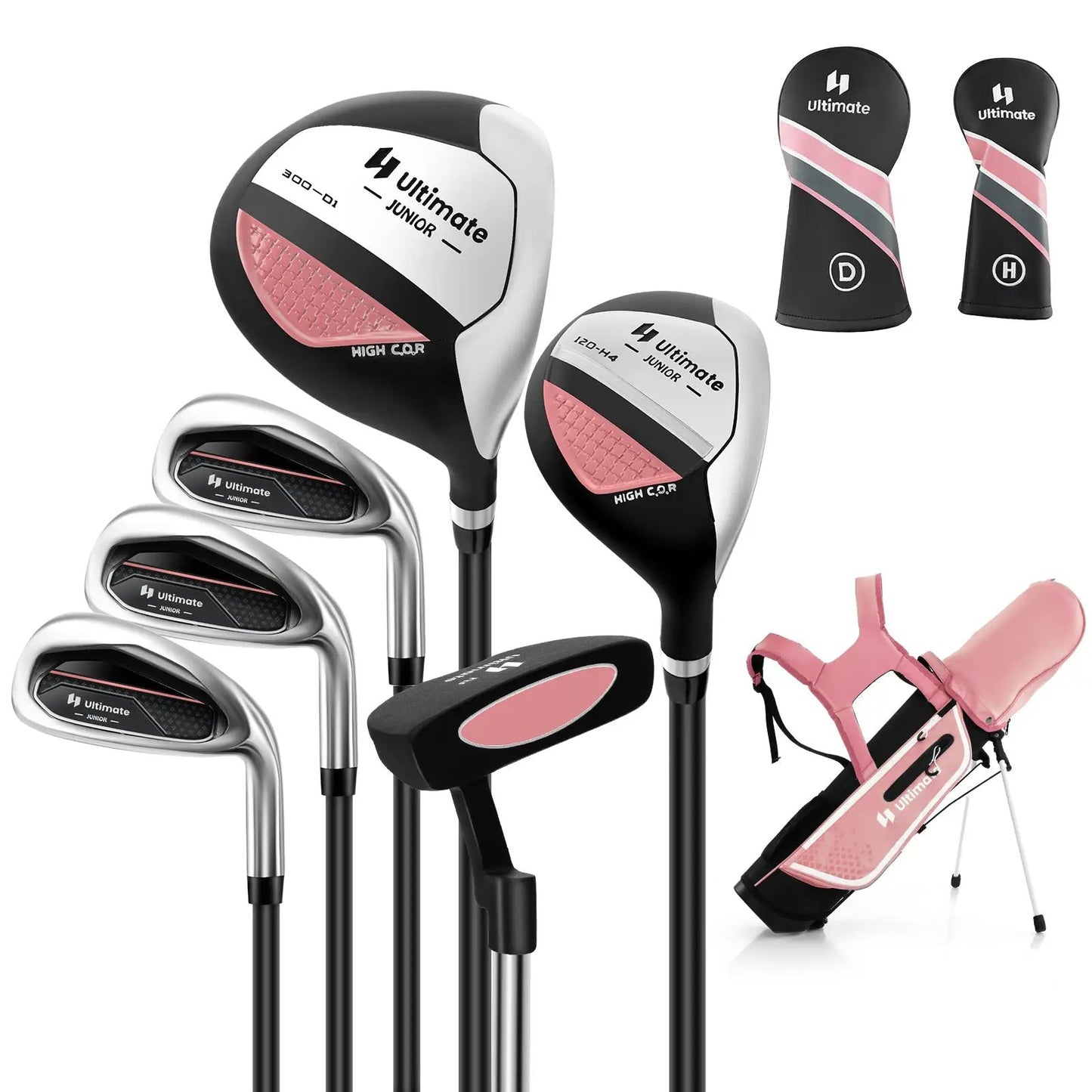 Junior complete golf club set with pink-accent stand bag, irons, woods, putter DirectDeals on Tampa Home & Garden Store