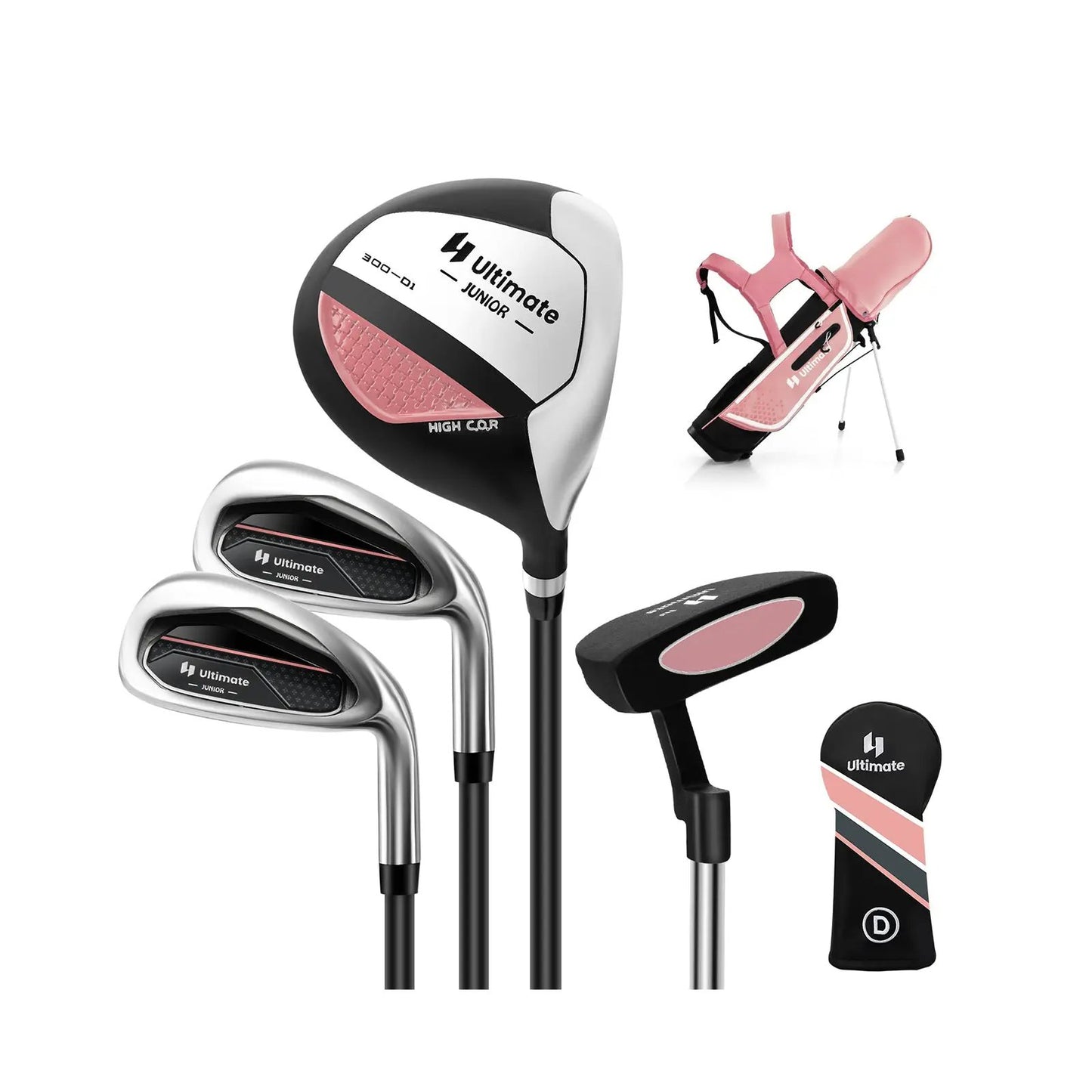 Junior golf club set for kids 8-10 with pink rain hood, Ultimate Junior clubs and bag on Tampa Home & Garden Store