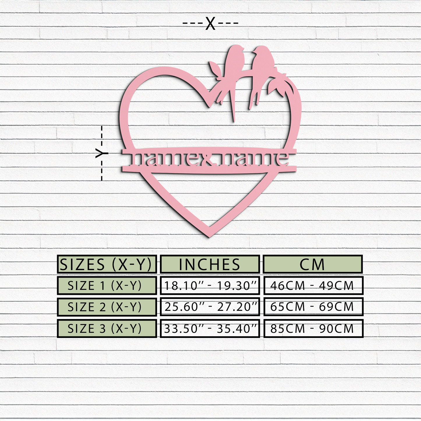 Personalized Heart Metal Wall Art with Birds – Custom Name Couple Gift - KAFGP148