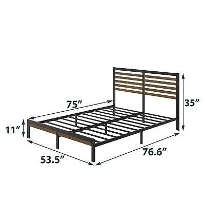 Full Metal Platform Bed Frame with Bamboo Wood Slat Headboard and Footboard - Tampa Home & Garden Store
