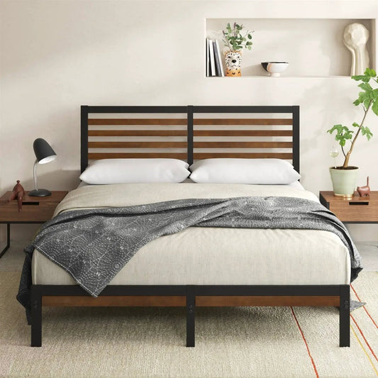 King size eco friendly bamboo platform bed frame with black frame and bamboo slats by HomePacific on Tampa Home & Garden Store