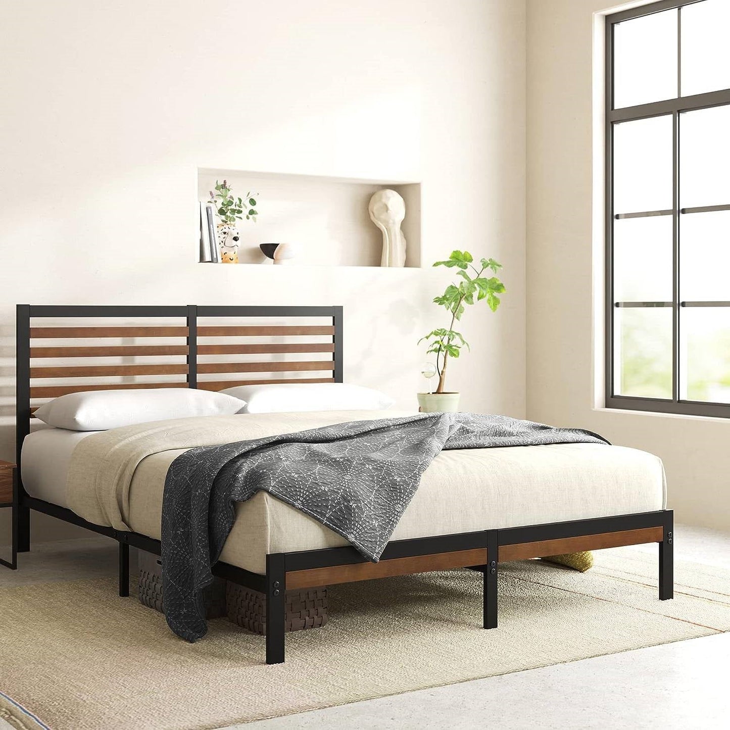 Base de cama King Size de plataforma metálica de bambú ecológica