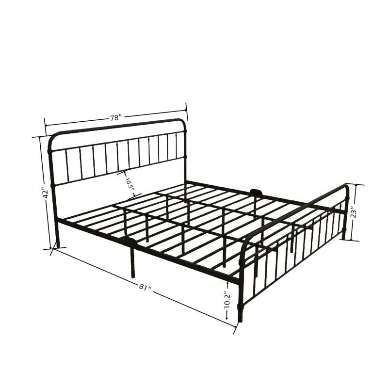 Base de cama de plataforma metálica negra King Size con cabecero y piecero redondeados