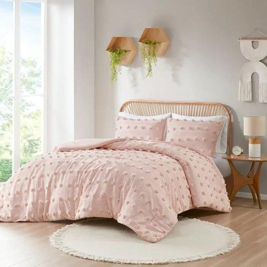 Cal King Pink Pompom Microfiber Comforter Set by HomePacific 3pc with pink pompom texture in room on Tampa Home & Garden Store