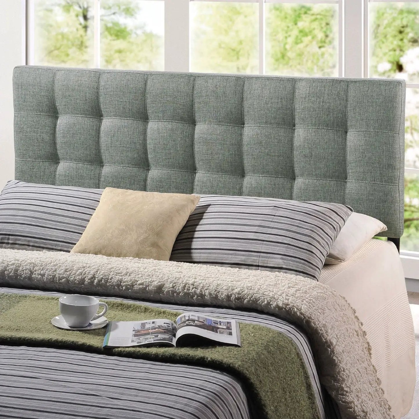 King size Grey Fabric Modern Button-Tufted Upholstered Headboard - Tampa Home & Garden Store