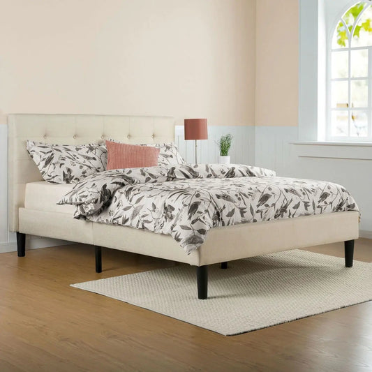 King size taupe beige upholstered platform bed with tufted headboard by HomePacific on Tampa Home & Garden Store