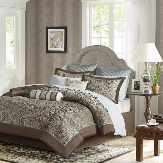 King 12 Piece Cotton Polyester Comforter Set Blue Paisley - Tampa Home & Garden Store
