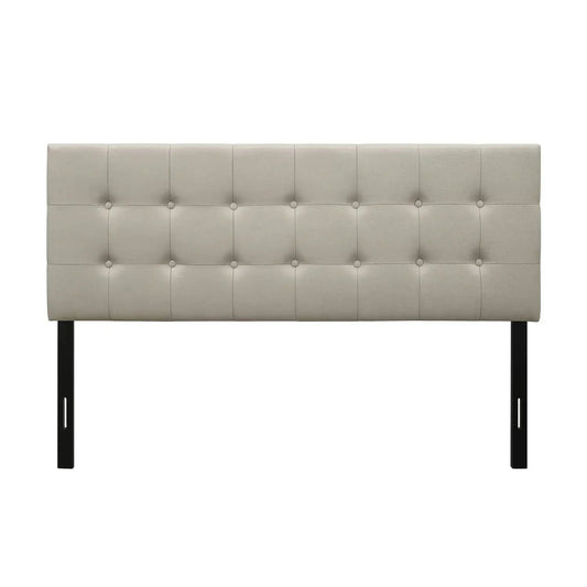 King Button-Tufted Headboard in taupe fabric with grid tufting and black metal legs on Tampa Home & Garden Store