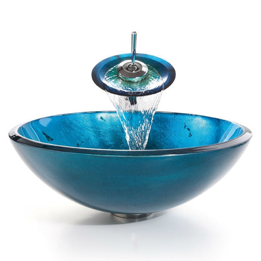 Round Blue Tempered Glass Vessel Bathroom Sink - Tampa Home & Garden Store