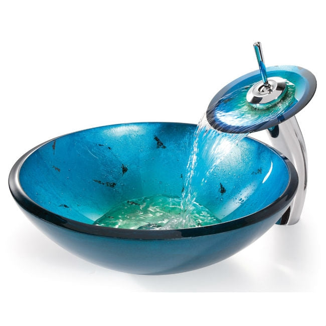 Lavabo de baño redondo de cristal templado azul