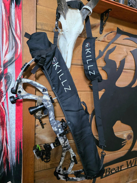 Killz camo bow sling for compound bows with black strap and pouch on display on Tampa Home & Garden Store