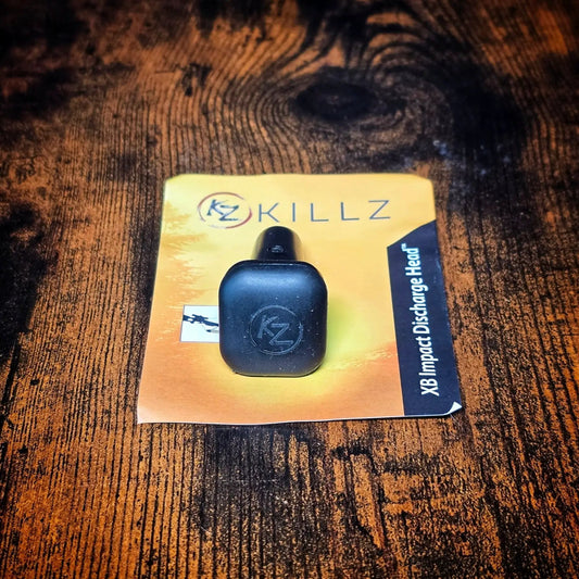 Crossbow discharge head by Killz, black plastic with KZ logo on yellow packaging on Tampa Home & Garden Store