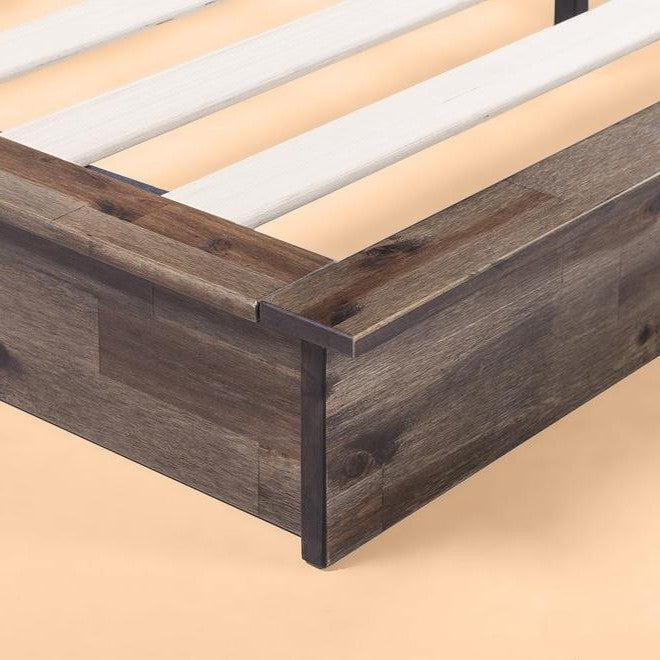 Estructura de cama de plataforma baja industrial de madera estilo rústico tamaño King